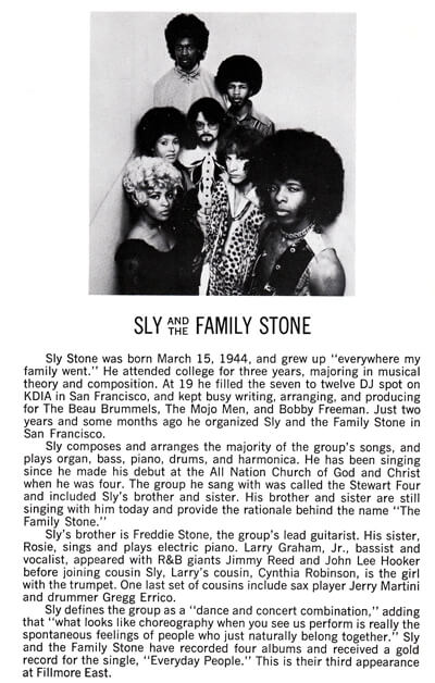 Sly & The Family Stone Fillmore East biography