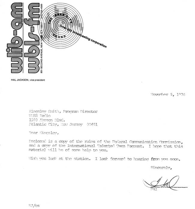 Hal Jackson letter to Kingsley H. Smith